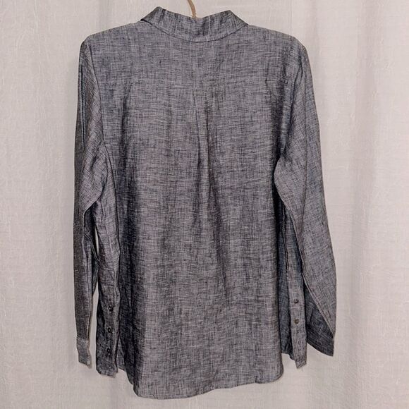 blue illusion L Chambray Ink across Dye Blue Long Sleeve Button Front Shirt - Picture 4 of 16